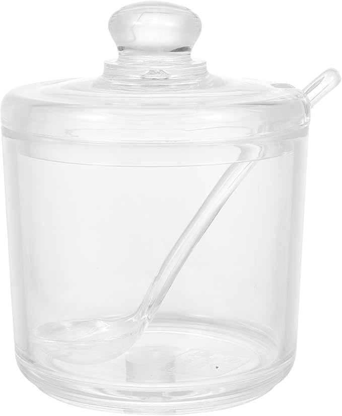 PRETYZOOM Acrylic Clear Sugar Bowl with Lid and Spoon, 330ml Sugar Storage Jar, Coffee Bar Accessories