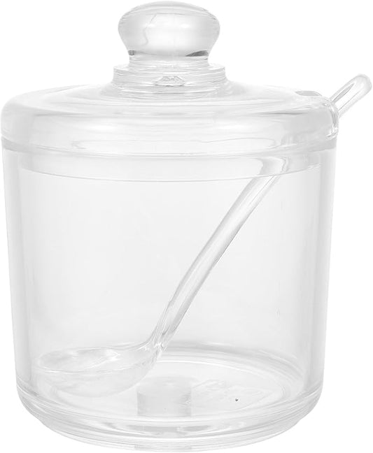 PRETYZOOM Acrylic Clear Sugar Bowl with Lid and Spoon, 330ml Sugar Storage Jar, Coffee Bar Accessories