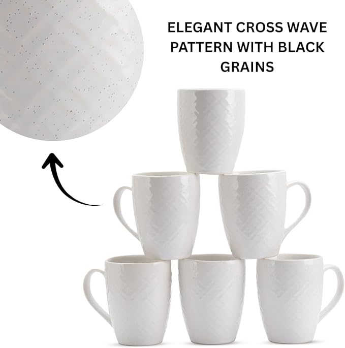White Ceramic Coffee Mug Set of 6 – 12 oz Large Coffee Cups with Handles, Durable Porcelain Mugs for Coffee, Tea, Hot Chocolate & Milk – Microwave & Dishwasher Safe
