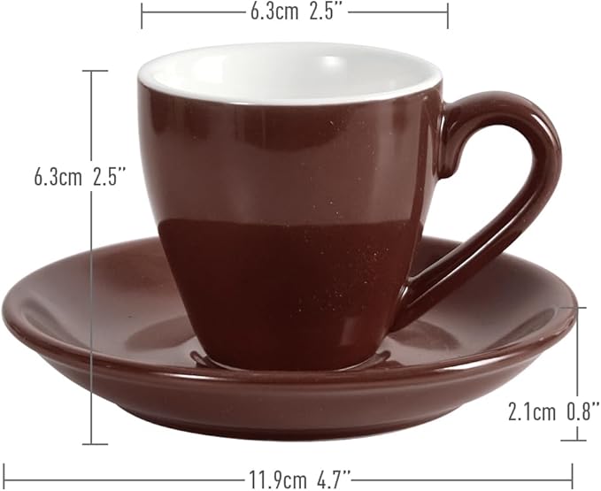 ionEgg Porcelain Espresso Cup with Saucer, Espresso shot Cup, 80ml/2.7Oz, Brown
