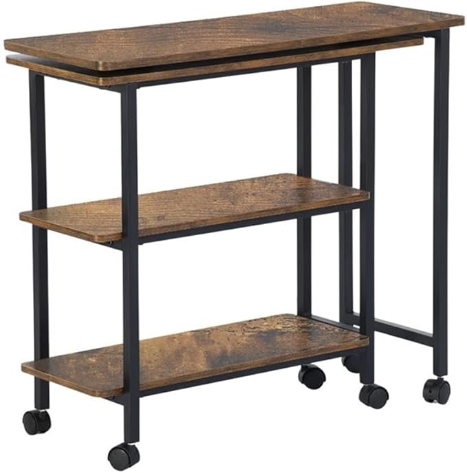 Pemberly Row Adjustable and Foldable Rustic Kitchen Cart with Storage Walnut