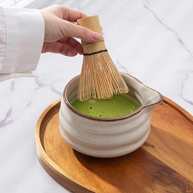 5pcs Premium Matcha Set,Ceramic Bowl with Spout and Bamboo Whisk set, Ceremonical Matcha Kit for breakfast/latte,Tea Starter Making Kit, Unique Christmas/Valentine Gift (Grey)