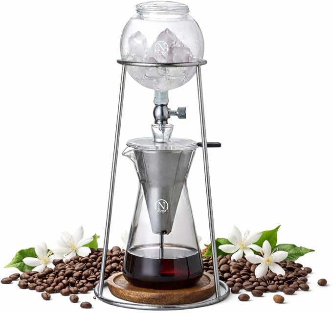 Nispira Iced Coffee Cold Brew Drip Coffee Maker Stainless Steal, 400mL, Borosilicate Glass