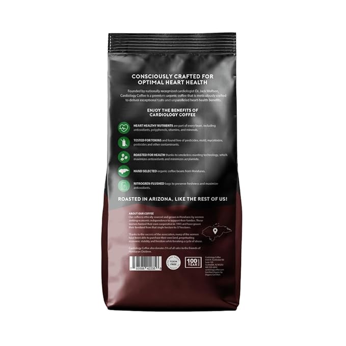 Cardiology Coffee – Decaf Coffee Beans – USDA Certified 12oz Premium Whole Bean Coffee Medium Roast – Decaf Espresso Beans with Swiss Water Decaf and Antioxidant Benefits – Heart Healthy Lifestyle