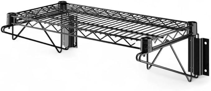 14" x 24" Black Wall-Mounted Wire Shelf with Epoxy Coating, Heavy-Duty Steel Storage Rack, NSF Certified, Easy Installation, Open Wire Design for Kitchen, Garage, or Utility Storage