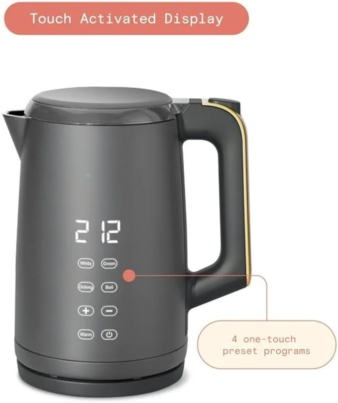 Electric Gooseneck Kettle 1 Liter 1200W, Stainless Steel, Pour Over Coffee Tea, Auto Shut-Off, 360° Cordless Power Base (Oyster Grey 1.7L)