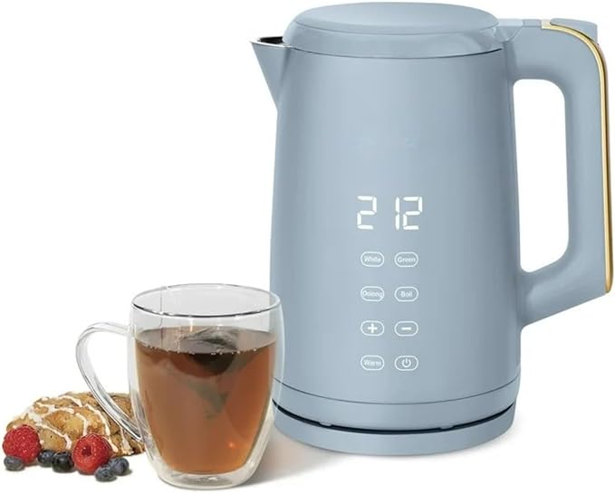Electric Gooseneck Kettle 1 Liter 1200W, Stainless Steel, Pour Over Coffee Tea, Auto Shut-Off, 360° Cordless Power Base (Cornflower Blue 1.7L)