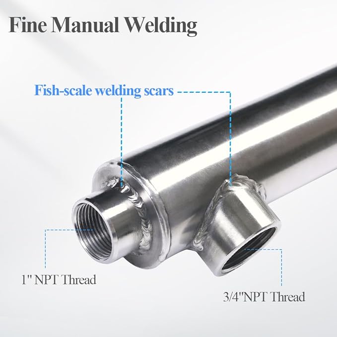 AB 25'' Side Arm Heat Exchanger Single Wall Fin Heat Exchanger Fin-Enhanced Stainless Steel 304 1"FNPT Water Heater and 3/4" FNPT Cold Water 13,500 Btu/hr