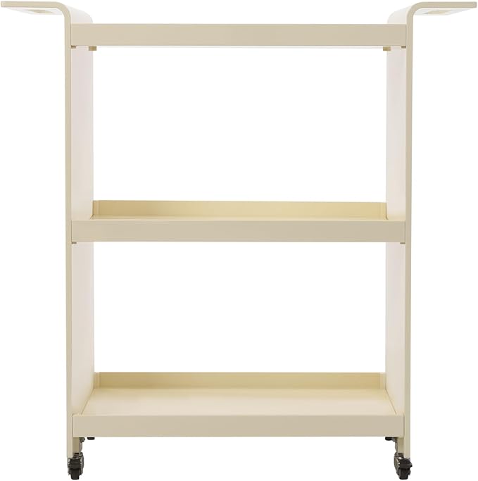 Rolling Serving Cart 3-Tier Small Bar Cart with Lockable Casters Storage Rolling Trolley 66lbs Capacity Mobile Kitchen Trolley for Home, Kitchen, Cafe (28 * 11.8 * 28.7in, Milky White)