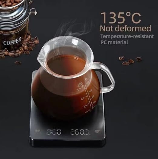 Mini Rechargeable Digital Coffee Scale with Timer, 3Kg/0.1g High Precision Sensor, Waterproof & Heat Resistant 135°C, with Silicone Mat, Ideal for Espresso, Kitchen, and Baking Lovers