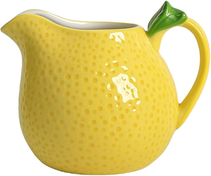 WAIT FLY Ceramic Lemon Creamer with Handle Coffee Milk Pitcher/Serving Pitcher/Sauce Pitcher/Milk Creamer Jug for Kitchen