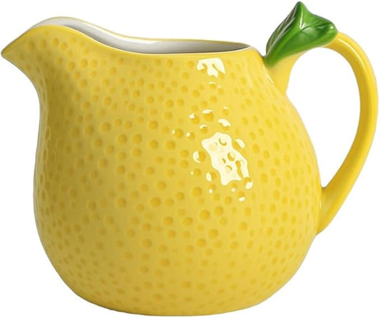 WAIT FLY Ceramic Lemon Creamer with Handle Coffee Milk Pitcher/Serving Pitcher/Sauce Pitcher/Milk Creamer Jug for Kitchen