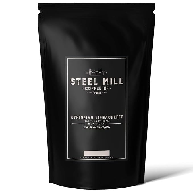 Steel Mill Coffee Co. | Ethiopian Yirgacheffe Fair Trade Organic Coffee | 2 LB Bag | Ground | 100% Arabica Beans | Organic, Fair Trade