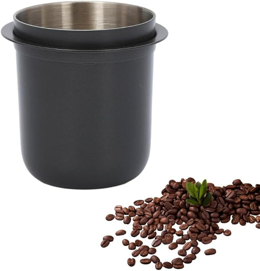 Premium Stainless Steel Coffee Dosing Cup, 58mm Compatible with Portafilters, Black Gray Finish for Espresso and Cafe Use
