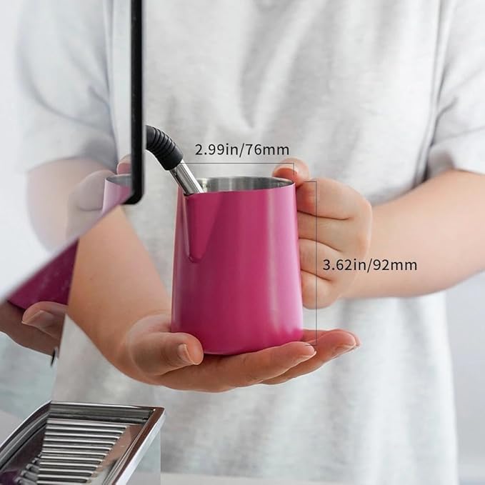 watchget Stainless Steel Milk Frothing Pitcher 12oz/350ml - Espresso Steaming Pitcher for Cappuccino, Latte Art, Coffee Machine Accessories Milk Jug Coffee Frother Cup, Rose Red