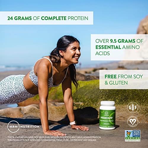 MRM Veggie Elite Performance Protein - Vanilla Bean, Plant-Based Powder, 24g Protein per Serving with BCAAs & Digestive Enzymes, Clinically Tested - Vegan, Gluten-Free - 30 Servings