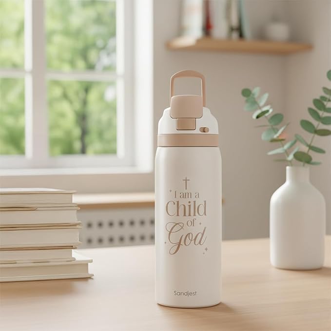 Christian Insulated Stainless Steel Water Bottle with Straw for Sports and Travel, Child of God, 32oz, Gifts for Women Girls Friends Teens Birthday Christmas