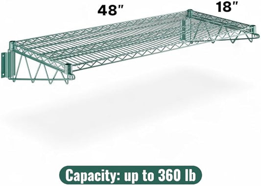 18" x 48" Green Wall-Mounted Wire Shelf with Epoxy Coating, Heavy-Duty Steel Storage Rack, NSF Certified, Easy Installation, Open Wire Design for Kitchen, Garage, or Utility Storage