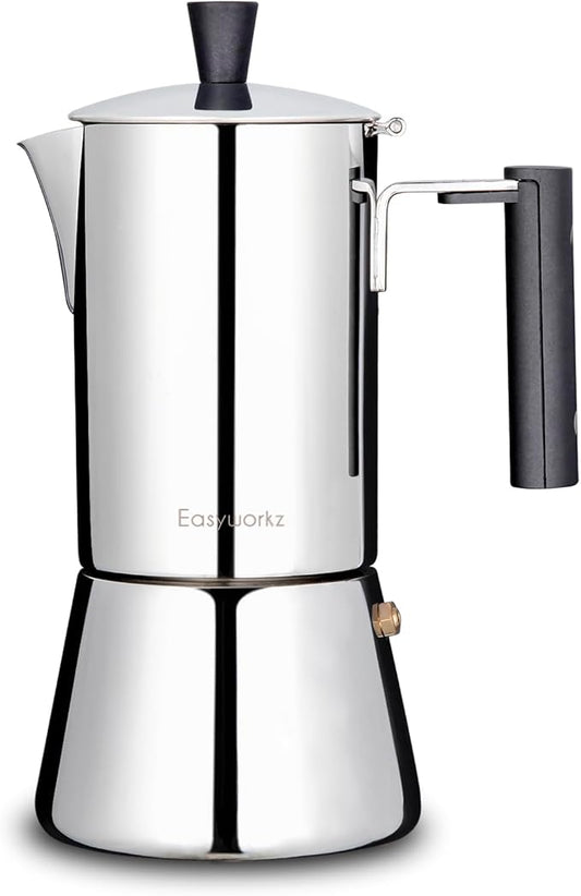 Easyworkz Pedro Stovetop Espresso Maker 4Cup 200ml Stainless Steel Italian Coffee Machine Maker Moka Pot Induction Espresso Pot