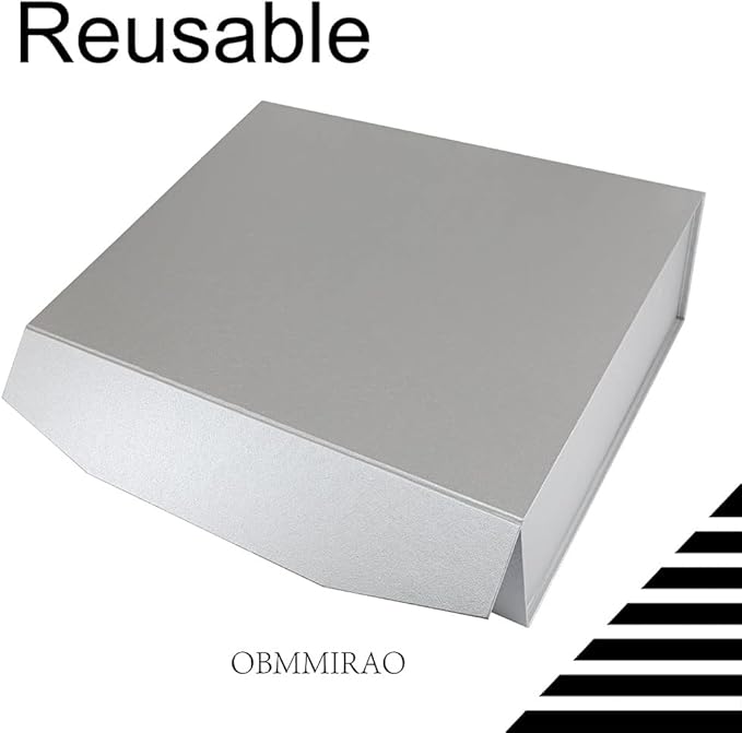 Upgrade 5Pcs Silver Grey Extra Large Gift Box with Lid,16.5 x13 x5 Inches, Hard Magnetic Gift Boxes for Presents Wedding Dress Box Storage,Reusable Foldable Bridesmaid Proposal Box