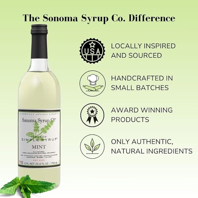 Sonoma Syrup Co. Mint Infused Simple Syrup 25.4 fl oz | for Coffee, Cocktails, and Cooking | Hand Crafted in the USA