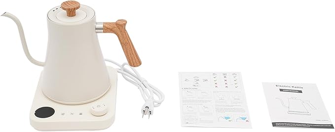 Gooseneck Electric Kettle, 1200W Fast Heat 0.9L Stainless Steel Kettle Adjustable Temp 104-212°F ±1°F, 24H Keep Warm, LED Display - For Pour Over Coffee & Tea (White)