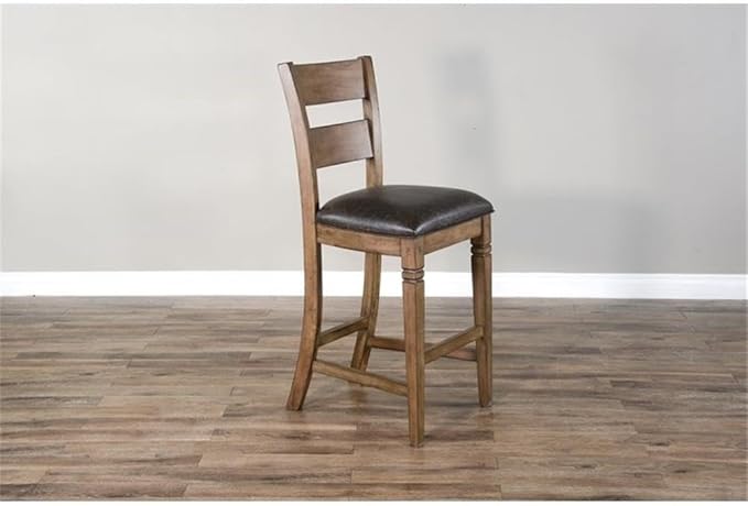 Pemberly Row Set of 3 Wood Bar Unit and 2 Ladderback Barstool in Natural Brown