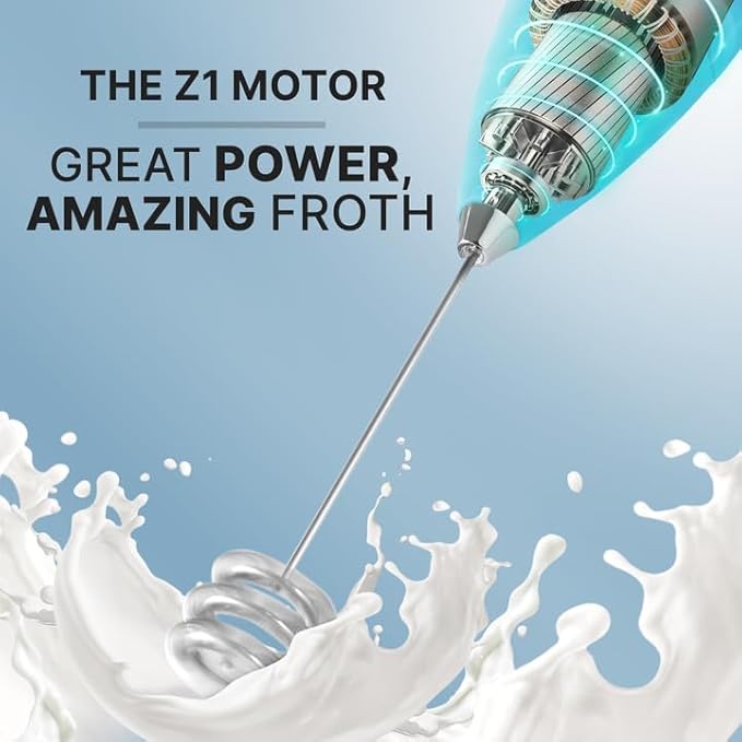 Zulay Kitchen Milk Frother with Patented Tornado Triple Whisk – Handheld Foam Maker for Coffee, Lattes, Matcha & Hot Chocolate – Rich, Creamy Froth in Seconds