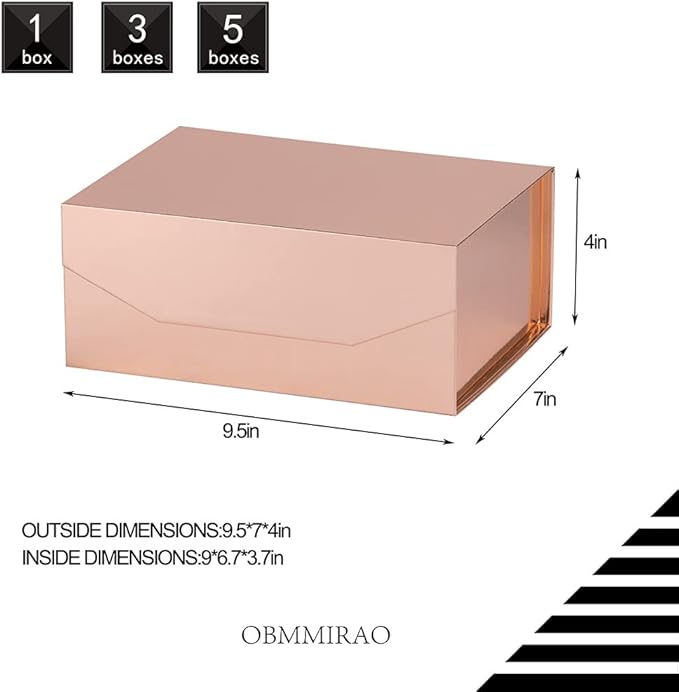 Upgrade 1PCS Rose Gold Gift Box 9.5x7x4 Inches, Sturdy Gift Box with Lid for Gift Packaging, Foldable Magnetic Closure Storage Boxes, Bridesmaid Proposal Box, Rectangle Collapsible Box