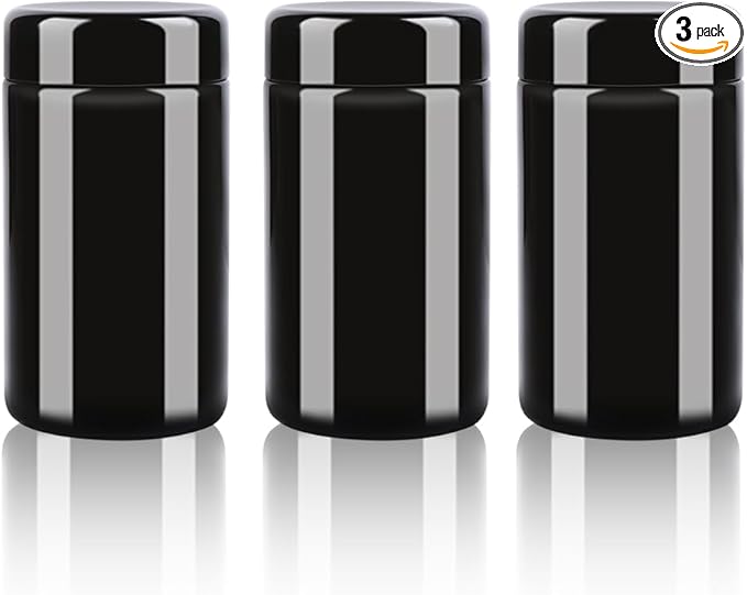 200g Black Ultraviolet Glass Jar with Lid,200 ml Airtight Smell Proof Container,Refillable Containers Jar,Ideal for Long term storage Oil,Coffee,Spices (C capacity: 200ml 3-PCS)