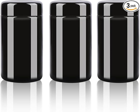 200g Black Ultraviolet Glass Jar with Lid,200 ml Airtight Smell Proof Container,Refillable Containers Jar,Ideal for Long term storage Oil,Coffee,Spices (C capacity: 200ml 3-PCS)