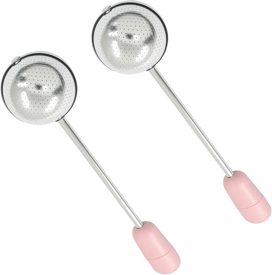 2Pcs Long Handle Tea Ball Stainless Steel Pink Metal Tea Ball Infuser for Loose Tea, Loose Leaf Tea Steeper for Cup, Natural Tea & Coffee