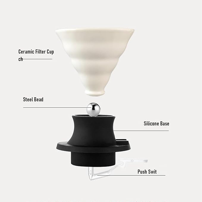 Premium Ceramic Pour Over Coffee Dripper - Heat Immersion Cone Brewer with Filter Holder for Home, Office & Travel Use, Ideal Coffee Maker for Daily Brewing (White Black)