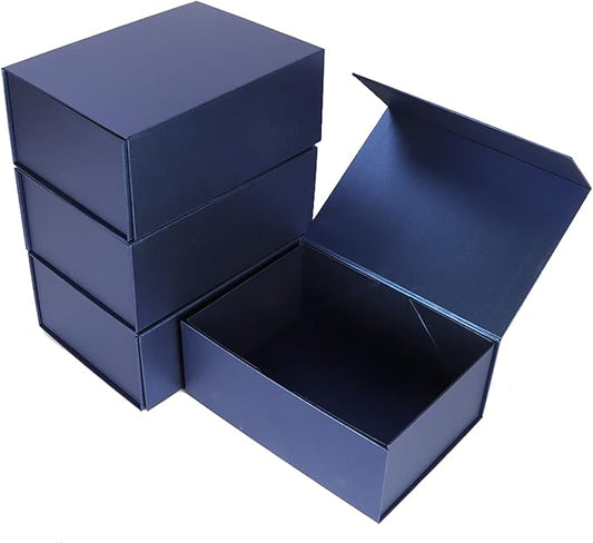 4 Pack 9.5x7x4 Inches Gift Boxes with Magnetic Closure Lids, Blue Magnetic Box for Wedding, Groomsmen Bridesmaid Proposal, Birthdays, Mother's Day