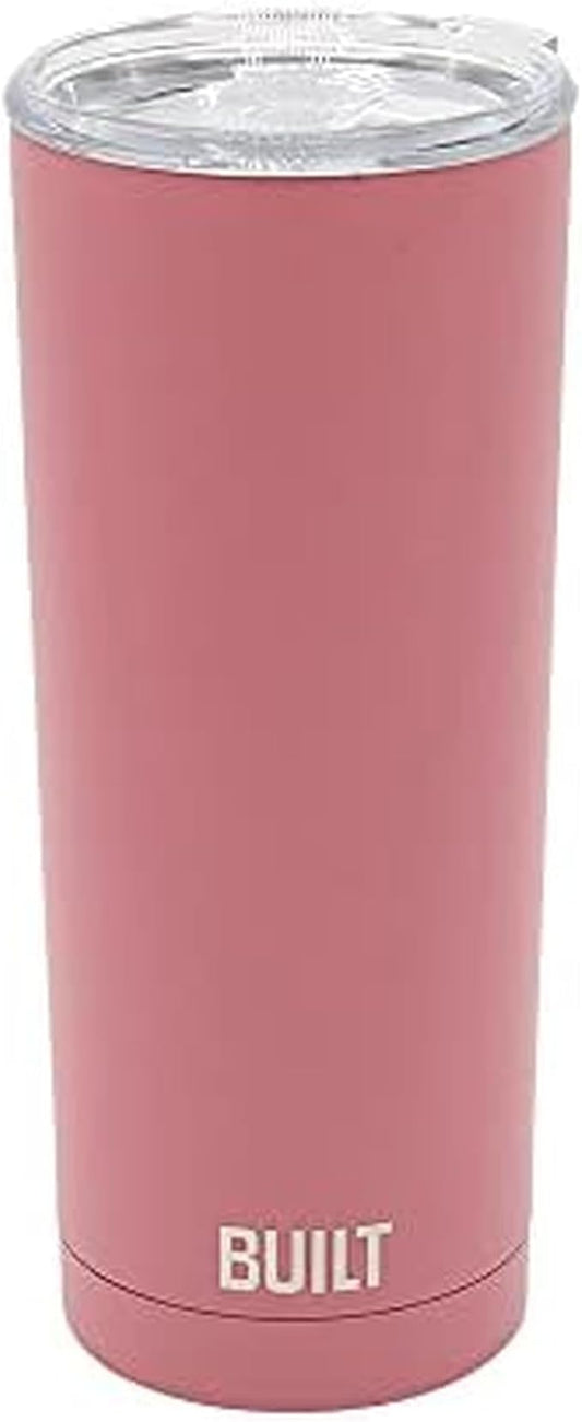BUILT 20 Ounce Double Wall Vacuum Sealed Stainless Steel Coffee and Water Tumbler Easy to Clean Tritan Lid with Rotating Splash Guard, Pink (5286294)