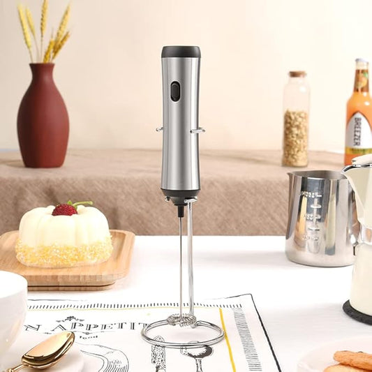Kitchen small appliances Stainless Steel Rechargeable Milk Frother, Eco-Friendly Charging, Detachable Whisk for Lattes, Cappuccinos, Matcha, Hot Chocolate–Handheld Foam Maker with Metal Stand(Steel)