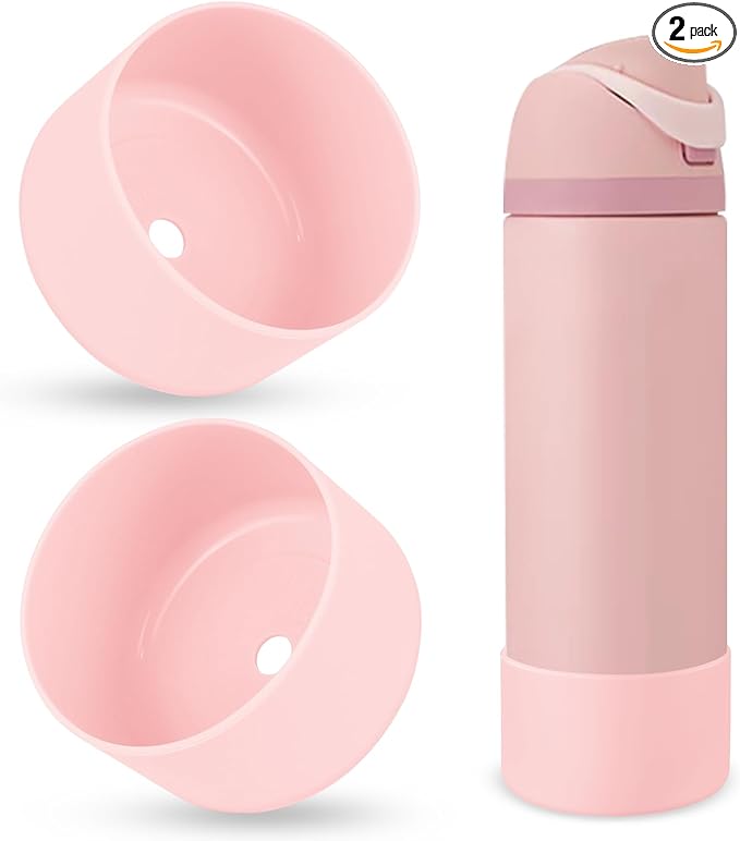 2PCS Silicone Water Bottle Boot, Compatible with Owala 24oz 32oz 40oz, Protective Anti-Scratch & Anti-Dent No Noise Sleeve Cover for FreeSip/Twist/Flip Water Bottles (Rose Quartz, 24oz)