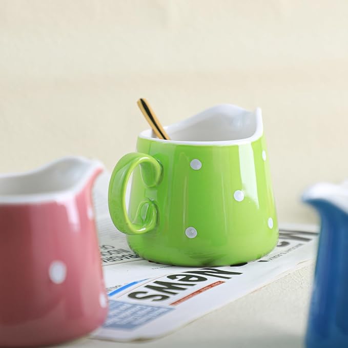 Sizikato Porcelain Creamer Pitcher with Polka Dot Pattern, 8oz Serving Pitcher for Tea Coffee Milk