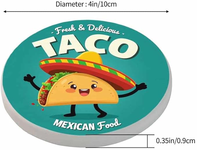 Taco Coasters for Coffee Table Cute Cartoon Mexican Food Funny Happy Hat Lovely Smile Beef Tomato Chicken Housewarming Presents for Women Men Home Decor Office Kitchen Living Room 2 Pcs
