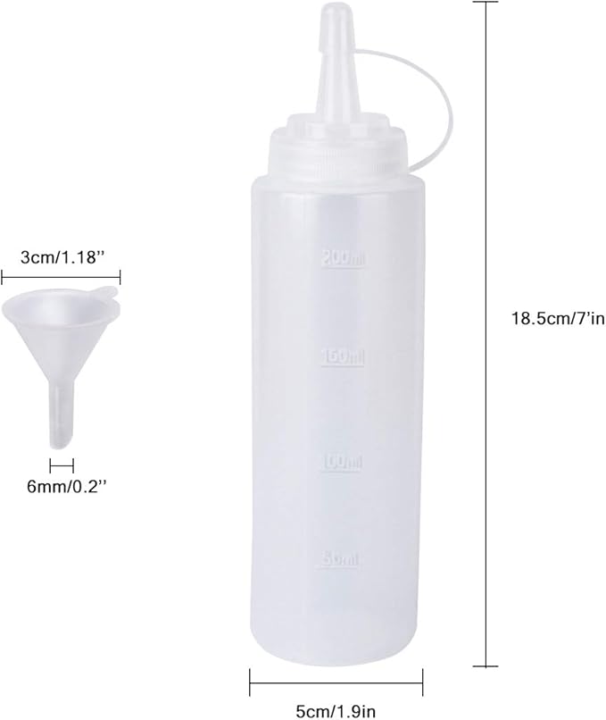 Katfort 2 Pack 8oz Plastic Sauce Bottle Squeeze Squirt with Cap, Ketchup Dispenser, Leakproof Lids, Funnel Included
