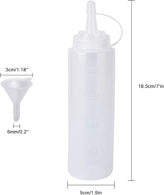 Katfort 2 Pack 8oz Plastic Sauce Bottle Squeeze Squirt with Cap, Ketchup Dispenser, Leakproof Lids, Funnel Included