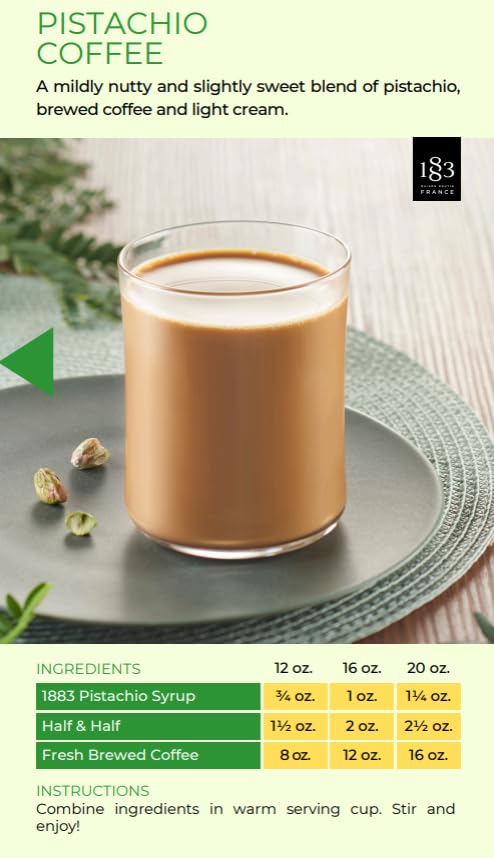 1883 Pistachio Syrup for Drinks – Premium French Flavoring Syrup, Made in France, 1 Liter Plastic Bottle – Perfect for Coffee, Lattes, Cocktails, and Desserts