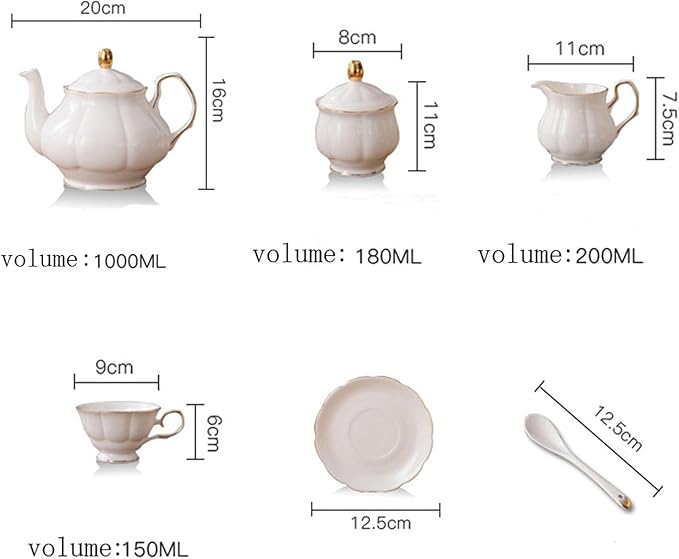 fanquare 15 Pieces Simple White English Ceramic Tea Sets,Tea Pot,Bone China Cups Without Metal Holder,Matching Spoons,Afternoon Tea Set Service Coffee Set