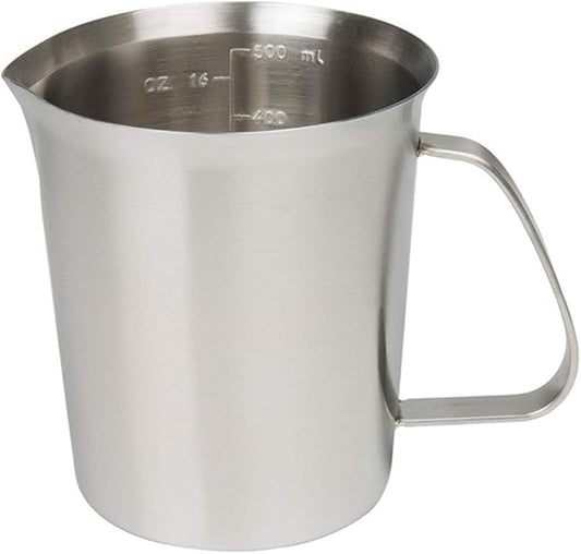 Stainless Steel Measuring Cup (16 Ounce/ 0.5 Liter- 2 Cup), Milk Frothing Pitcher, Steaming Pitcher, Milk Frothing Cup Jug with Marking with Handle for Espresso Machines, Latte Art