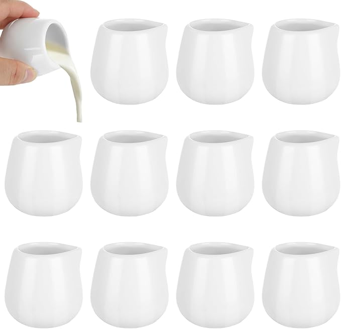 JMIATRY 12 PCS Small Creamer Pitcher 3 Oz Coffee Creamer Container Ceramic White Mini Syrup Pitcher 3 Oz Cream Jugs Small Milk Pitcher for Coffee Tea Milk Sauce（100 ML, 2 x 2.4 Inch）