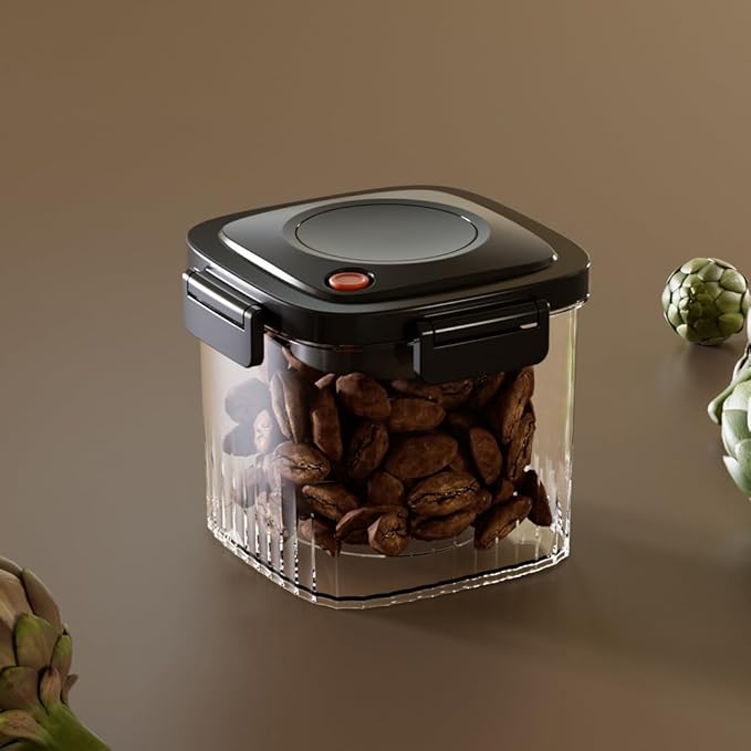Airtight Coffee Canister Press Type Vacuum Sealing Food Storage Container Great for Beans, Grounds, Sugar, Tea, Cereal - Black