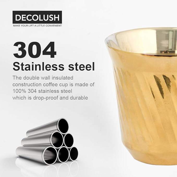 75mL (2.5 Ounce) Stainless Steel Espresso Cups - 4 Pack Double Wall Insulated Cups Demitasse Cups Coffee Cup For Drinking, Drinking Coffee, Drinking Beverages(Golden Ripple)