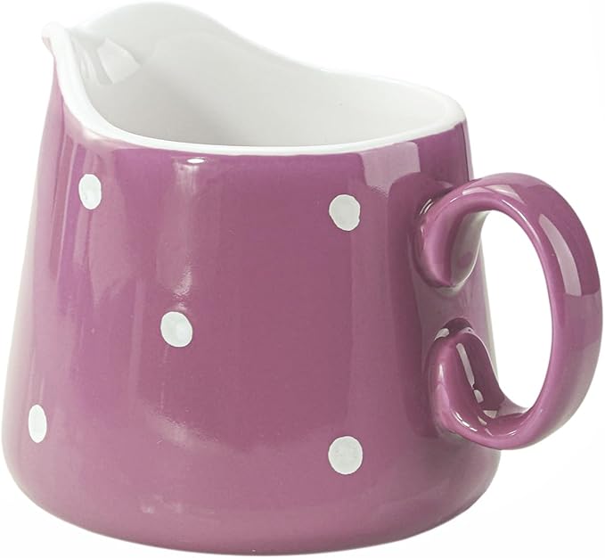 Sizikato Porcelain Creamer Pitcher with Polka Dot Pattern, 8oz Serving Pitcher for Tea Coffee Milk