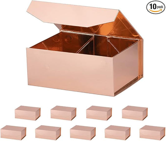 10 Small Rose Gold Gift Boxes 9.5x7x4 Inches, Magnetic Gift Box with Lid for Gift Packaging, Wholesale gift boxes for Presents, Bridesmaid Proposal Boxes (Glossy Rose Gold, 10pcs/pack)