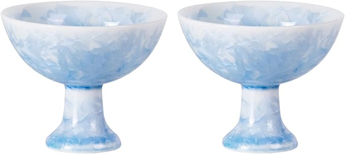 KAMMAK Ceramic Tea & Coffee Cups Set of 2 - Vintage Crystalline Glaze Espresso Mugs, 2.2oz Hand Painted for Afternoon Tea or Coffee, Birthday Gift for Women Men, High-Footed Cup